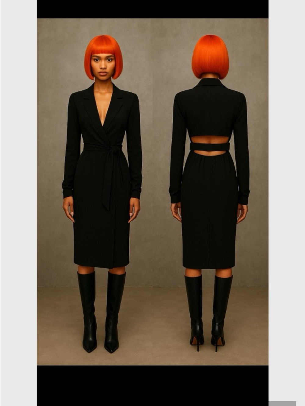 Black Belted Wrap Midi Dress - Elegant Women’s Dress